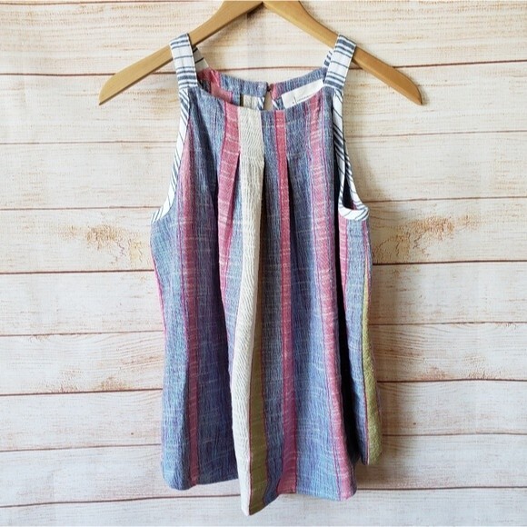 Anthropologie Krisha Striped Sleeveless Textured Cotton Blend Tank Top - Picture 3 of 10